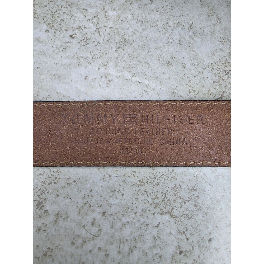 Tommy Hilfiger Tan Belt Sz 36 Genuine Leather Western Cowboy Silver Tone Buckle - Picture 4 of 6